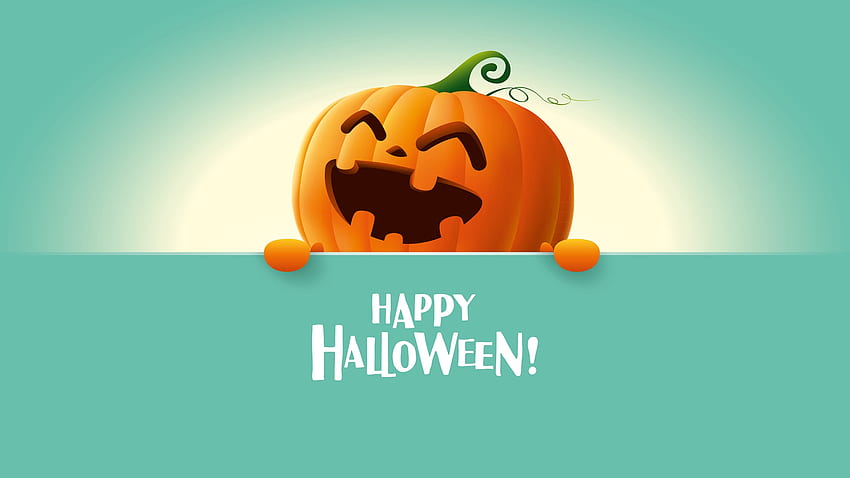 Joyeux Halloween !, halloween, bleu, sourire, citrouille, carte, orange Fond d'écran HD