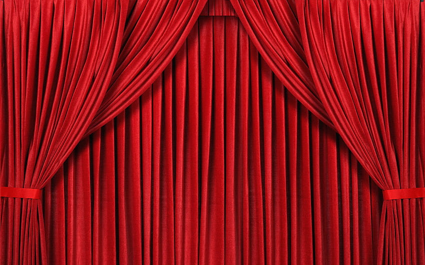 赤いカーテンの背景。 レッドカーテン、レッド、ダークレッドカーテン 高画質の壁紙