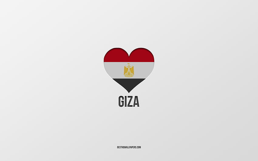 I Love Giza, Egyptian cities, Day of Giza, gray background, Giza, Egypt, Egyptian flag heart, favorite cities, Love Giza HD wallpaper