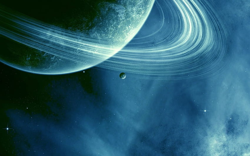Planeta com anéis, névoa, azul, anéis, planeta papel de parede HD