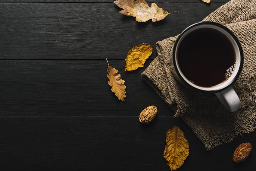 コーヒー、ヴィンテージ、居心地の良い、秋、黄色の葉、テーブル - 解像度: 高画質の壁紙