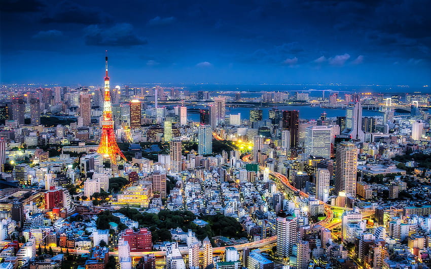 lampu pencakar langit malam tokyo jepang,, Kehidupan malam di Tokyo Wallpaper HD