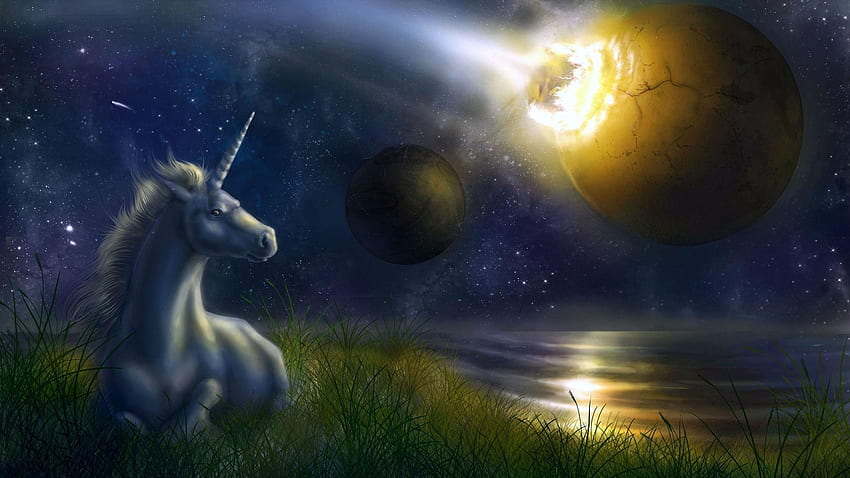 Unicorn , unicorn watching the galaxy painting, fantasy, • For You For & Mobile, Watching The Universe HD wallpaper