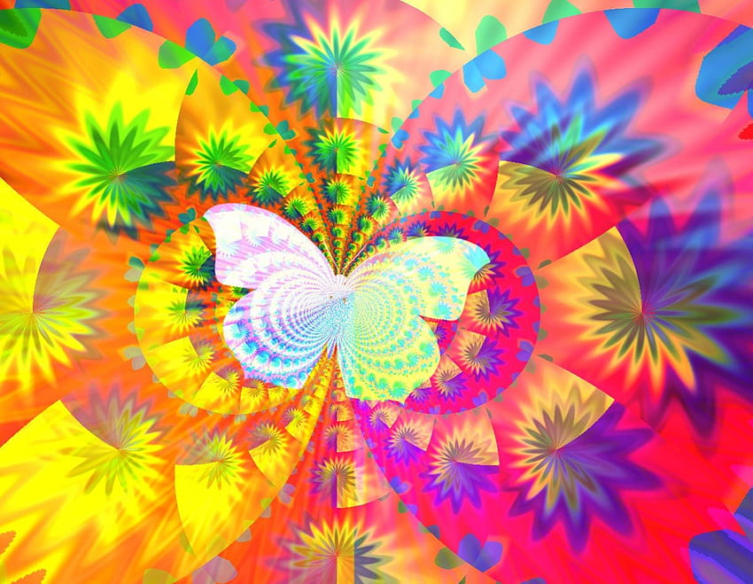 ✫Butterfly on a Meadow✫, animal, colorful, fractal art, attractions in dreams, cute, colors, beautiful, digital Art, fractal manipulations, butterfly, pretty, butterfly designs, flowers, lovely, chic HD wallpaper