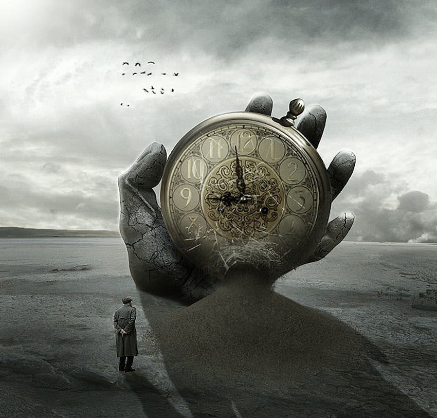 Tiempo, arena, reloj, hombre, mano, playa. fondo de pantalla