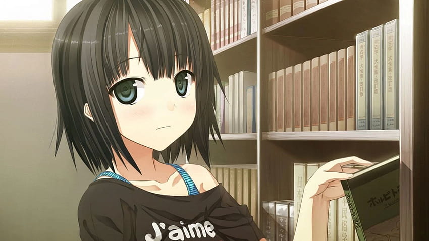 girl, anime, books, library , Anime Girl Reading HD wallpaper
