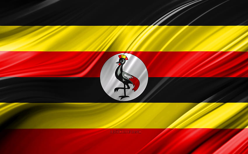 flaga Ugandy, kraje afrykańskie, fale 3D, flaga Ugandy, symbole narodowe, flaga Ugandy 3D, sztuka, Afryka, Uganda z rozdzielczością. Wysoka jakość Tapeta HD