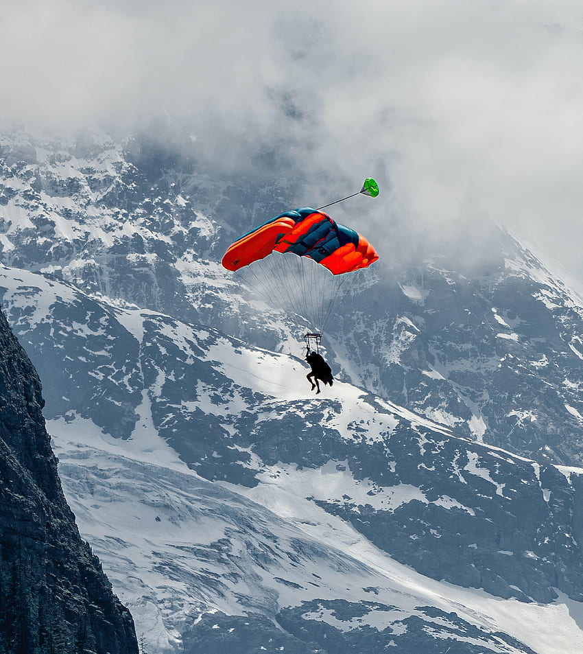 Sports, Mountains, Snow, Snow Covered, Snowbound, Paragliding, Paraglider, Parachute HD phone wallpaper