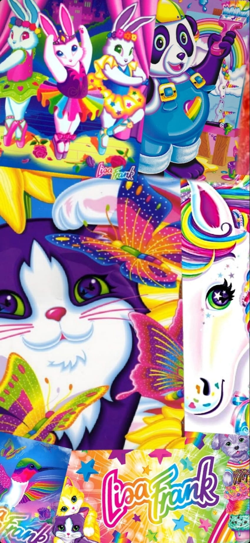 Lisa Frank Collage, painter, magenta, rainbow, panda, pink, kitten ...