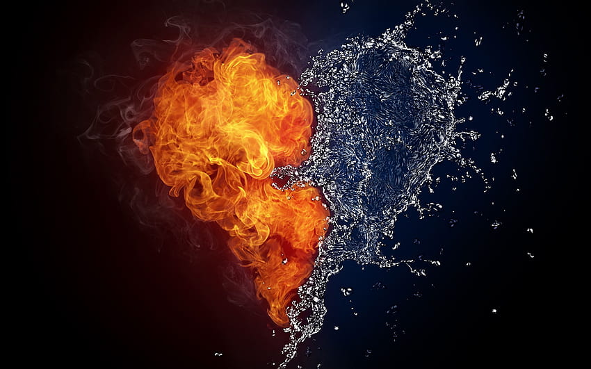 Fire Water Heart Art, Artist, , , Background, and, Black and Purple Heart HD wallpaper