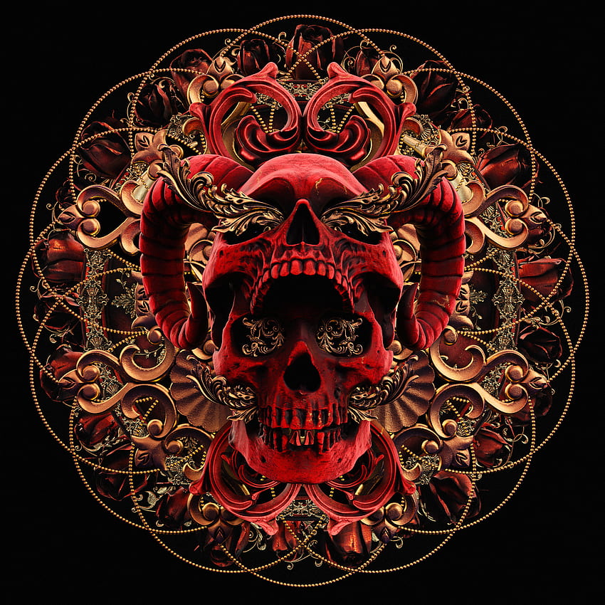 Red skull, abstract, art HD phone wallpaper