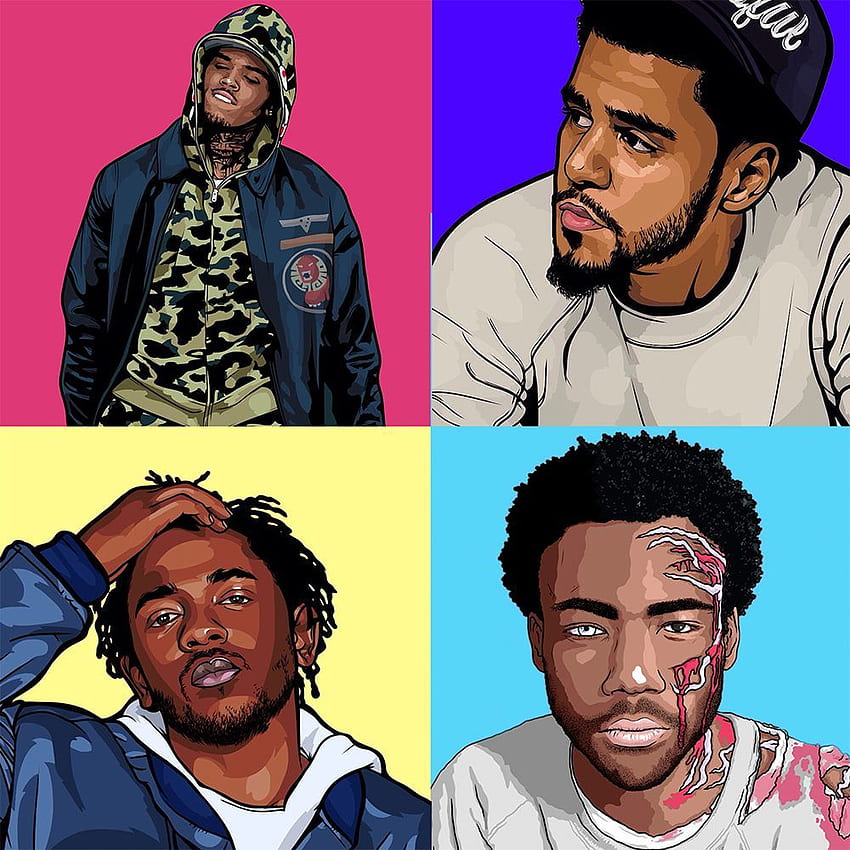 Rappeurs vectoriels / Chris Brown / J. Cole / Kendrick Lamar, Kendrick Lamar Cartoon Fond d'écran de téléphone HD