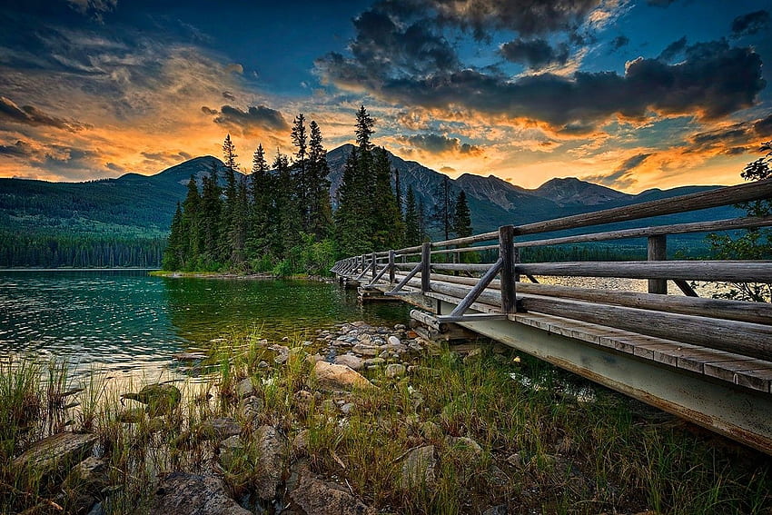 ジャスパー国立公園, カナダ, 湖, カナダ, 夏の風景, 自然, 風景 高画質の壁紙