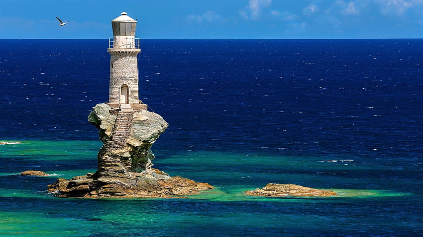 Lighthouse - Greece, greece, sea, sky, lighthouse HD wallpaper