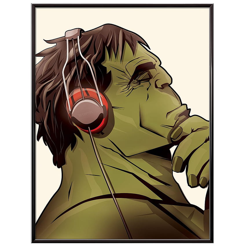 Plakat muzyczny Hulk ze słuchawkami, zabytkowe słuchawki Tapeta na telefon HD
