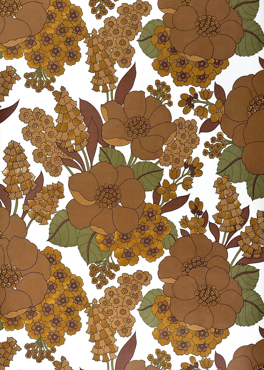 Seventies Retro Brown Floral, Pola Bunga wallpaper ponsel HD