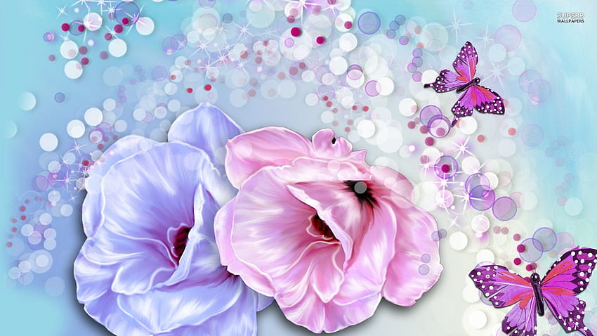 Butterfly Purple Rose, Blue and Purple Flowers and Butterfly HD wallpaper