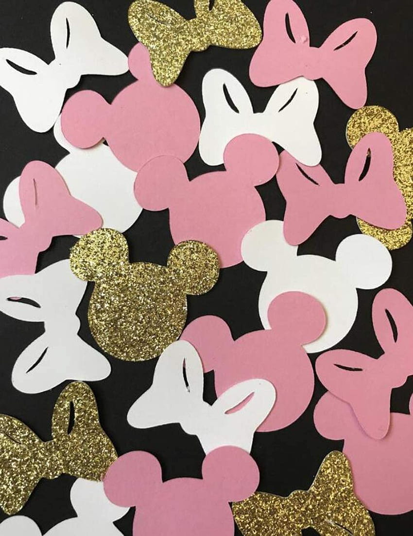 120 ชิ้น 2 นิ้ว Pink Gold Glitter Minnie Mouse Confetti - Baby Birtay Party Table Scatter - Baby Shower Cutouts - Cake Smash Shoot Decor Girl Birtay Party Baby Shower Minnie Mouse, Minnie Mouse น่ารัก Glitter วอลล์เปเปอร์โทรศัพท์ HD