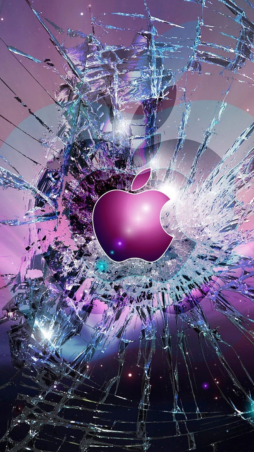 Mobile Glass Broken, Apple Logo, purple HD phone wallpaper