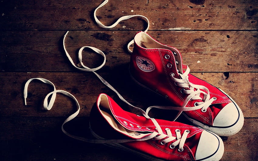 Red Converse Shoes, Leather Shoes HD wallpaper
