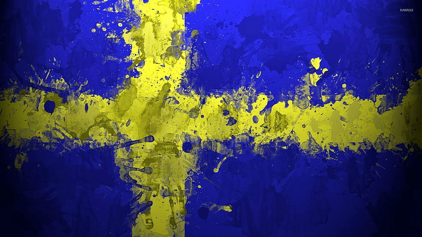 Gotas de pintura en la bandera de Suecia - Arte digital, Sueco fondo de pantalla