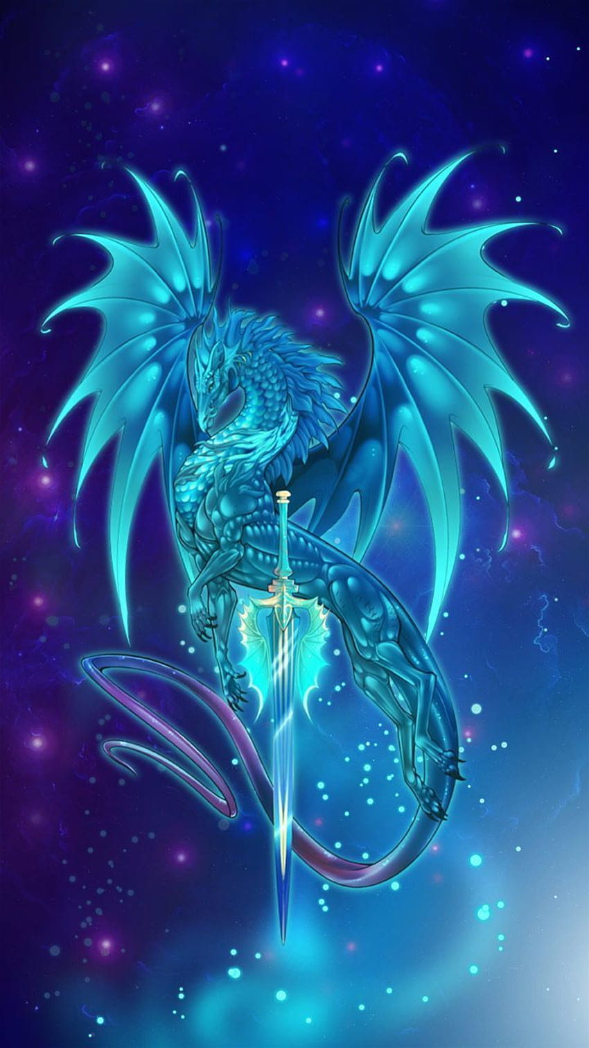 Espada del dragón de fuego, dragón azul bebé fondo de pantalla del teléfono