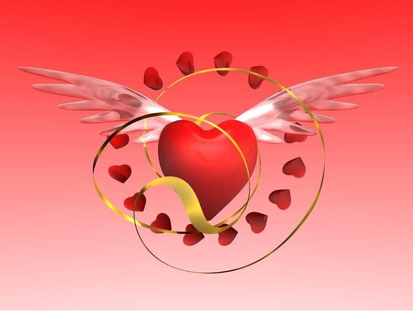 Heart, wings, abstract, red HD wallpaper
