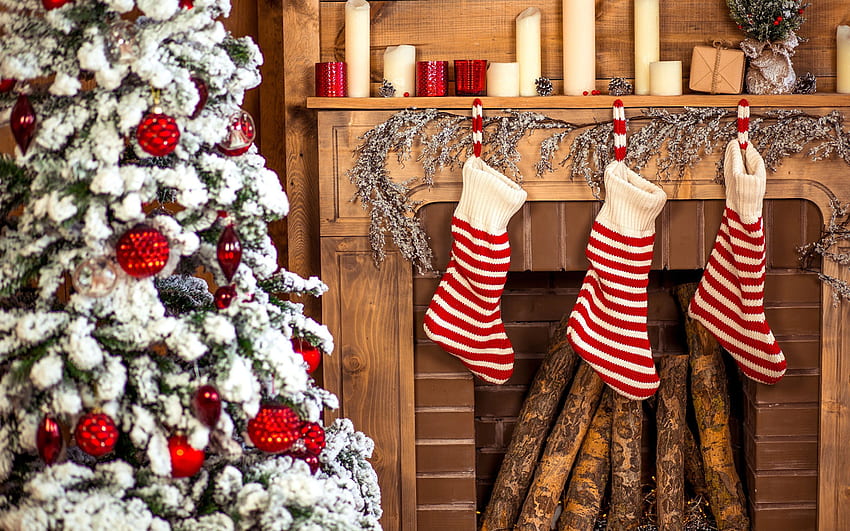 Christmas Socks New Year tree Fireplace, Christmas Stocking HD wallpaper