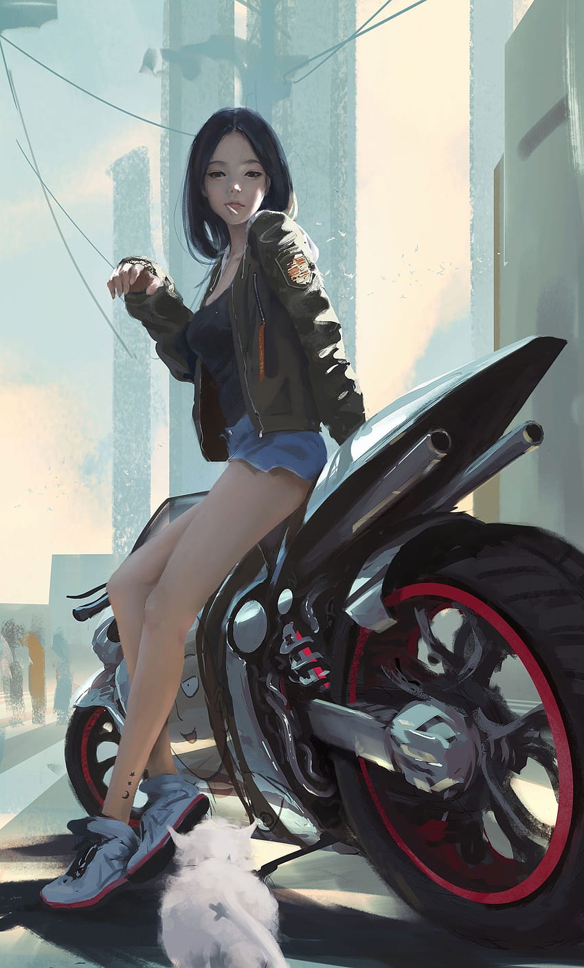 Motociclista iPhone, Motociclista Anime Chica fondo de pantalla del teléfono