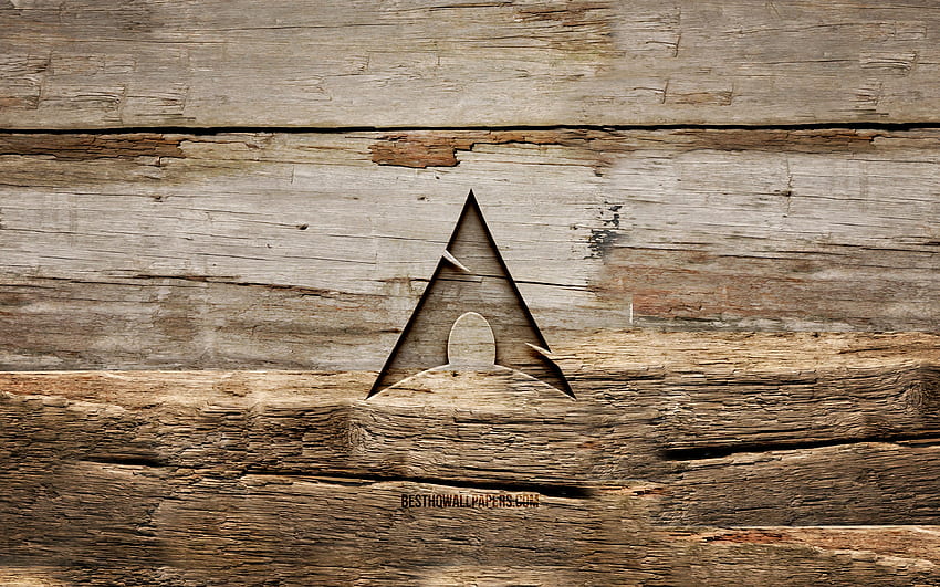 Arch Linux wooden logo, , Linux, wooden backgrounds, OS, Arch Linux logo, creative, wood carving, Arch Linux HD wallpaper