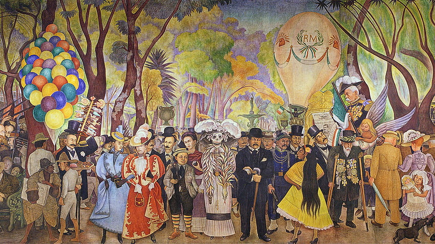 ディエゴ・リベラの日曜日の午後の夢、メキシコの歴史のシュルレアリスムのタブロー。 世界で最も有名な芸術作品。 サザビーズ 高画質の壁紙