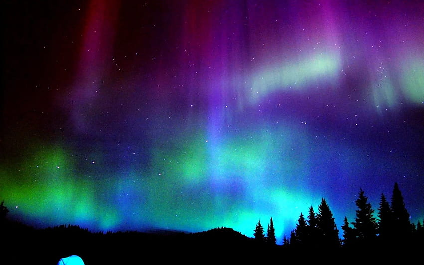Cahaya Utara Ungu, Aurora Borealis Hijau Wallpaper HD