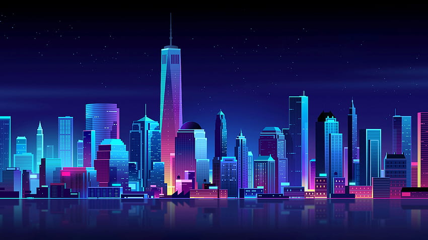 New York City, Neon, Nightscape, CGI, , Creative HD wallpaper