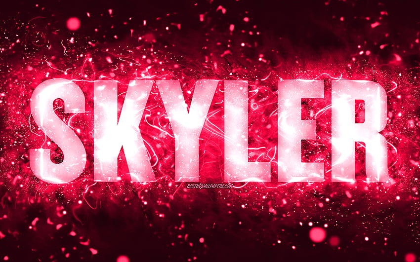 Happy Birtay Skyler, luces de neón rosas, nombre de Skyler, creativo, Skyler Happy Birtay, Skyler Birtay, nombres femeninos estadounidenses populares, con el nombre de Skyler, Skyler fondo de pantalla