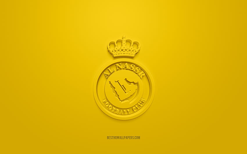 Al Nassr FC, kreatywne logo 3D, żółte tło, SPL, Saudi Arabian Football Club, Saudi Professional League, Riyadh, Arabia Saudyjska, sztuka 3D, piłka nożna, logo Al Nassr FC 3d Tapeta HD