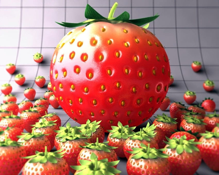 Strawberry art, summer, strawberry, 3d, red, fruit HD wallpaper | Pxfuel