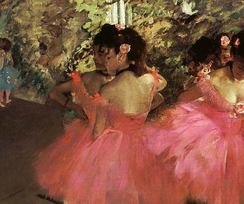 Ballerini in Pink F, arte, Degas, bellissimo, balletto, illustrazione, prove, opera d'arte, vecchio maestro, signora, schermo panoramico, pittura, ritratto, Edgar Degas Sfondo HD