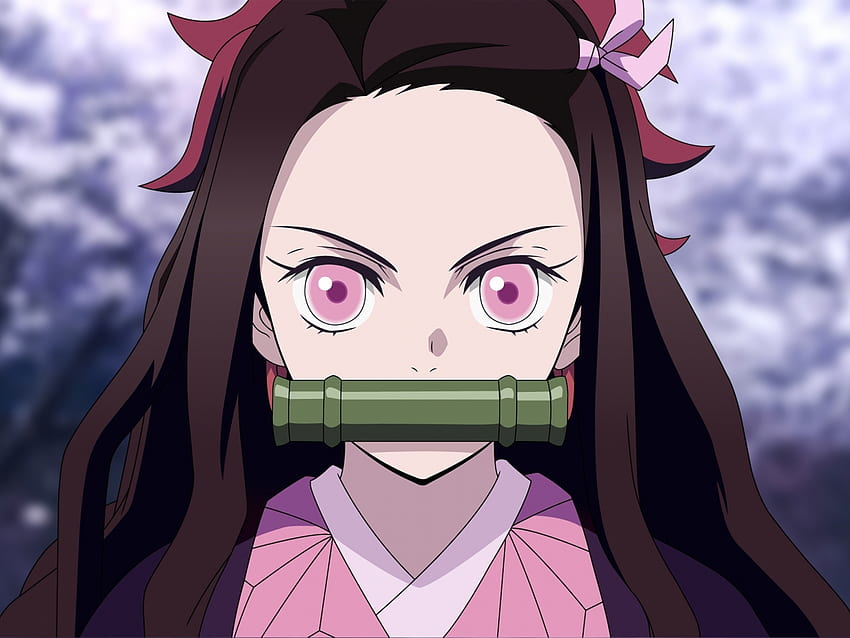 angry kamado nezuko, pink eyes, anime girl , standard 4:3 fullscreen , , background, 23985, Mad Girl HD wallpaper