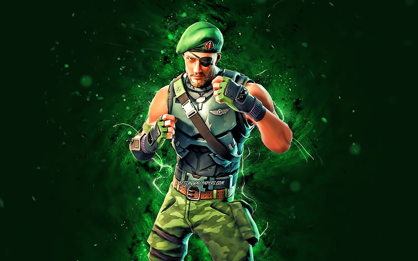 Garrison, , green neon lights, Fortnite Battle Royale, Fortnite characters, Garrison Skin, Fortnite, Garrison Fortnite HD wallpaper