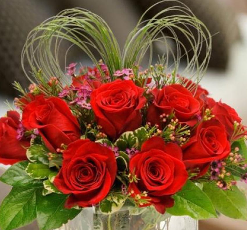 Karangan bunga yang indah, karangan bunga, mawar, merah, alam, bunga Wallpaper HD