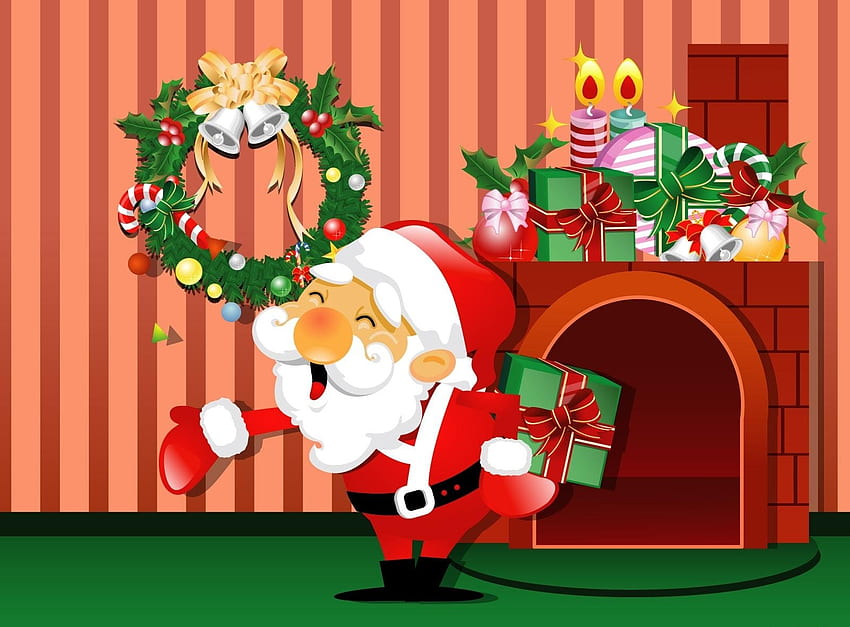 휴일, 산타 클로스, 크리스마스, 집, 벽난로, 선물, 선물 HD 월페이퍼