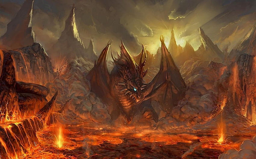 Bienvenido al infierno, dragón, infierno, fuego, lava fondo de pantalla