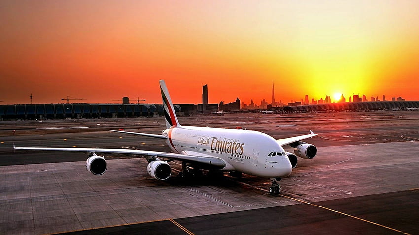 The plane of Emirates airline on the runway and, Airplane Runway HD wallpaper