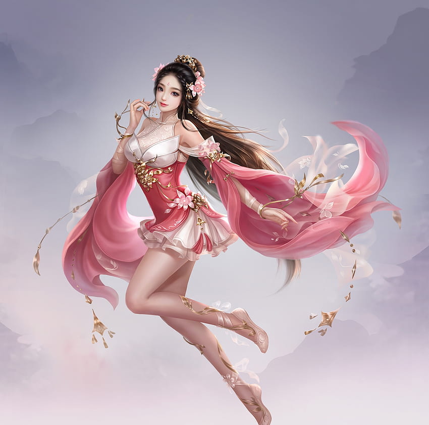 Fantasy Girl, Asiatisch, Kunstwerk, Mädchen, Pink HD-Hintergrundbild