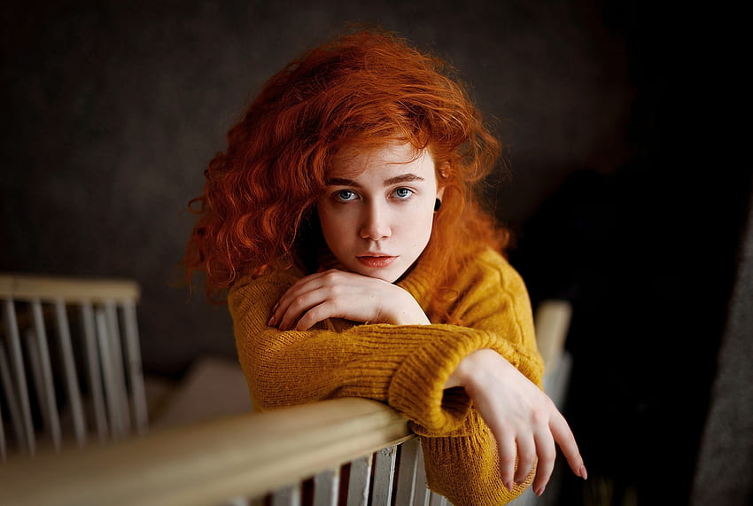 Redhead, woman, curly hair HD wallpaper