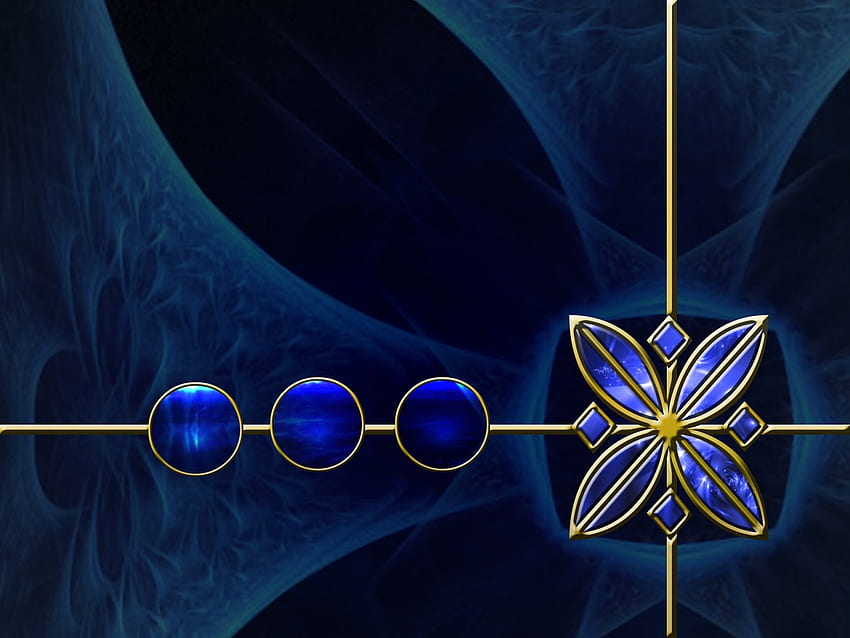 gold and blue, black, flower HD wallpaper
