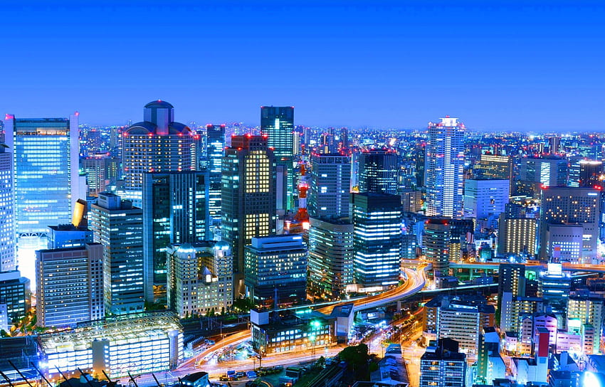 japan cityscapes night lights osaka city lights cities skyline High HD wallpaper