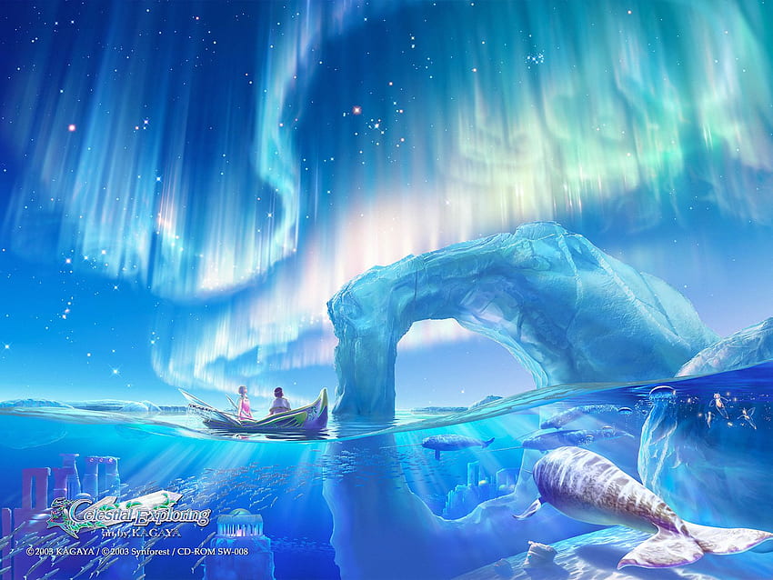 aurora boreale, kagaya, esplorazione celeste, barca Sfondo HD