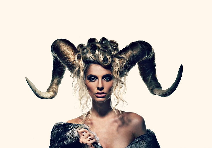 Zodiac ~ Aries, white, model, horns, situation, aries, girl, woman, creative, fantasy, zodiac HD wallpaper