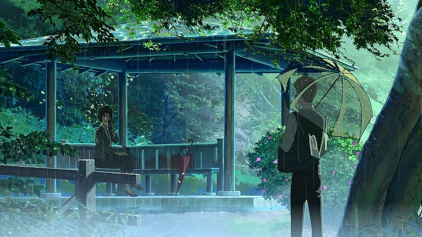 Yukino Yukari, Akizuki Takao, Anime, The Garden of Words, Makoto Shinkai, Rain, Gazebo, Umbrella / and Mobile Background HD wallpaper